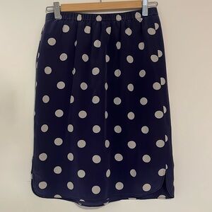 Madewell Broadway & Broome Silk Navy Blue Polka Dot Knee Length Skirt Small